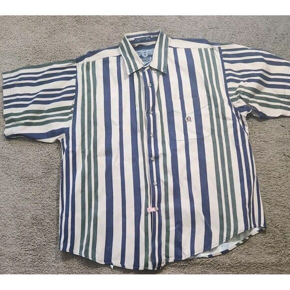 Vintage Coliseum Men's Shirt XXL‎ Black White Stripe Logo Heavy Button Down - Picture 14 of 16